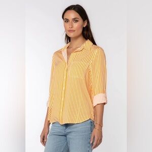 Harper NWT‎ Vera Striped Hi Lo Hem Button Down Shirt in Marigold Yellow Small